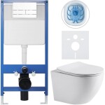 CERANO Kompletní podomítkový WC set Lite/Cesso - bílá lesklá - WC tlačítko Line, bílá - předstěnová instalace - 49x36 cm - 8050BD84239