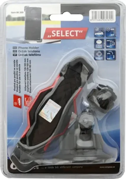 Compass SELECT / Držák telefonu do auta / přísavka / otočný kloub / černo-červený (06269)