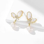 Náušnice s perlou a zirkony Daria - motýl, Zlatá Bílá