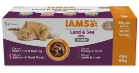 IAMS Delights Adult mořské a suchozemské maso v želé / Kapsičky pro kočky / Multipack 48× 85 g (173-150168)