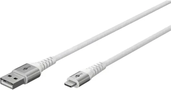 Goobay bílá / Datový kabel / USB-A - Lightning / textilní opletení / kovové konektory / 2 m (74512)
