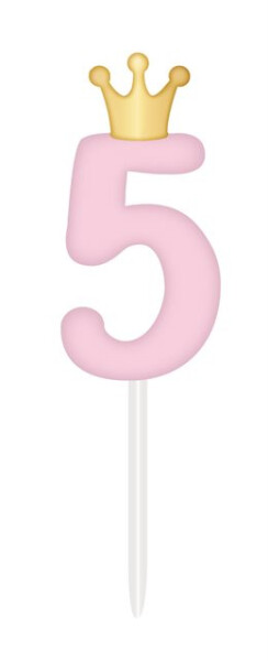 SVÍČKA růžová s korunkou ČÍSLO 5 - Albi