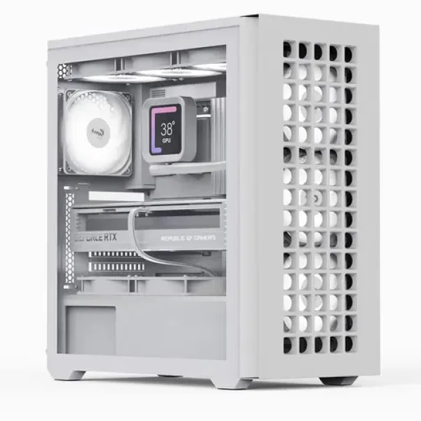 Aerocool D502A-G-WT-V1 bílá / Skříň / Midi Tower / ATX / Mesh / tvrzené sklo / RGB / bez zdroje (ACCM-MA02043.21)