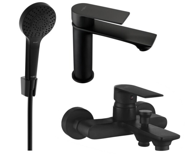 MEXEN - Royo R05 Set umyvadlové a vanové baterie s příslušenstvím, černá 72203R05-70