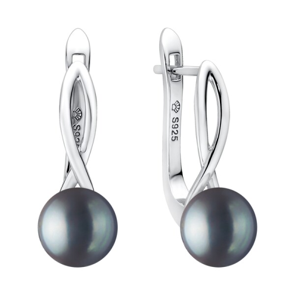 Stříbrné náušnice s černou 7,5-8 mm perlou Bella, stříbro 925/1000, Černá