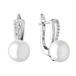 Stříbrné náušnice s 9-9.5 mm perlou a zirkony Jade, stříbro 925/1000, Bílá