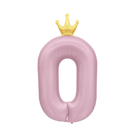 Balónek fóliový 82 cm světle růžový s korunkou číslo 0 - Albi