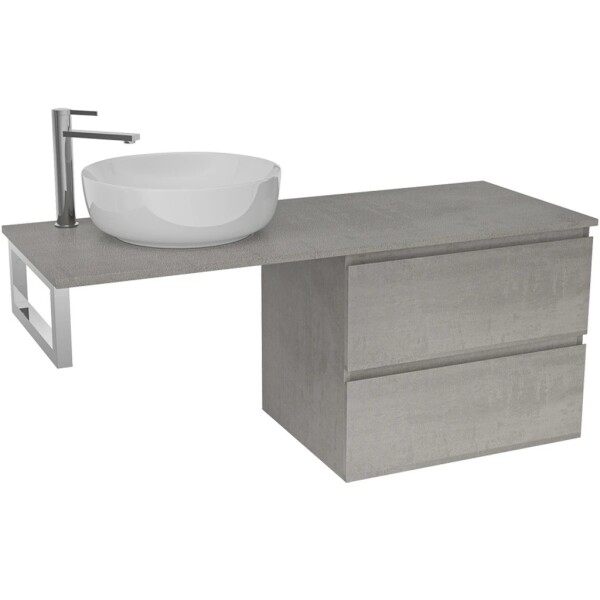 CERANO Koupelnová skříňka Carole - betonově šedá + deska pod umyvadlo Navira Slim - 18 mm + konzole chrom - 160x46x49,8 cm