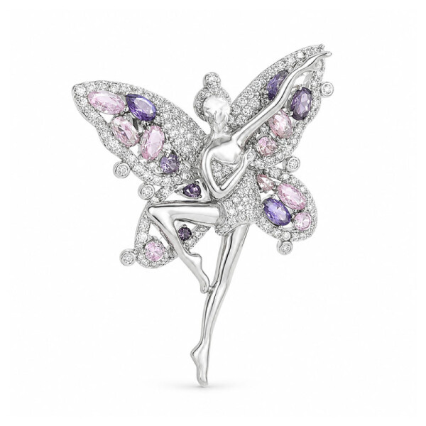 Brož Swarovski Elements víla baletka Rosalie, Stříbrná