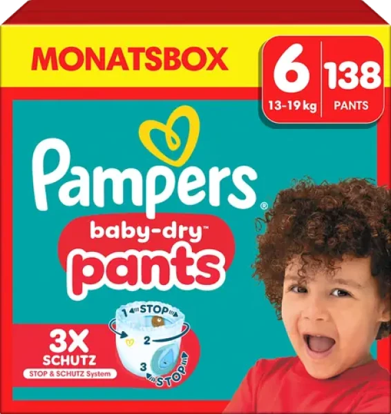 Pampers Baby Dry 13-19kg (138 ks) / plenkové kalhotky / velikost 6 (13-19kg) (8006540710791)