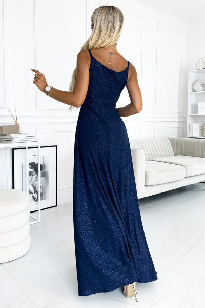 299-10 CHIARA elegantní maxi dlouhé šaty bez ramínek - GRANITE WITH BROKEN M