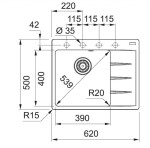 FRANKE - Centro Fragranitový dřez CNG 611-62 TL/2, 62x50 cm, bílá-led 114.0637.494