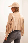 Dámská bunda z eko kůže s třásněmi v boho stylu světlá camelová UNI