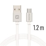 Swissten 71522203 USB 2.0, zástrčka A - zástrčka micro B, opletený, 1,2m, stříbrný