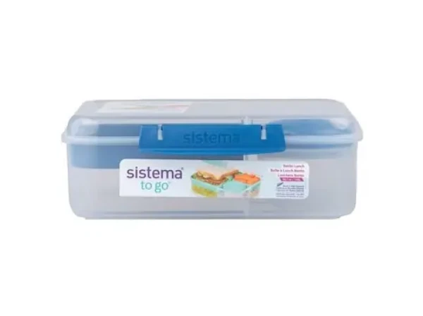 Sistema To Go Bento Lunch Dělený svačinový box s nádobou na jogurt a 2 tácky 1.65 l modrá (8592001429390)