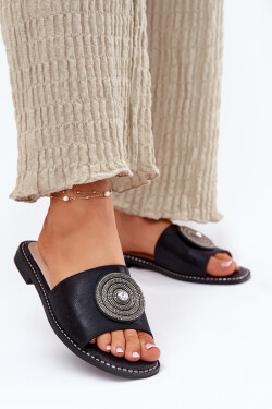 Dámské Pantofle Na Plochém Podpatku S Ozdobou S.Barski KV51-013 Černé 37