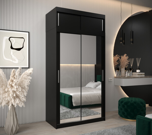 Šatní skříň Abi T3 s nástavcem Barva korpusu: Černá, Rozměry: 120 cm, Dveře: Černá