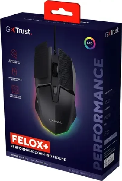 Trust GXT 121 Felox+ černá / Herní myš / optická / 10000 DPI / 6 tlačítek / USB-A (25603)