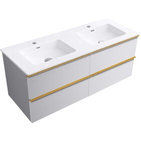 CERANO - Koupelnová skříňka Velora - bílá matná, úchytka zlatá + keramické umyvadlo Novo - bílá lesklá - 121x54,5x46,5 CER-979883