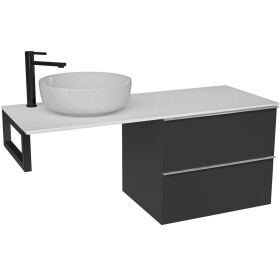 CERANO - Koupelnová skříňka Velora - černá matná, úchytka chrom + deska pod umyvadlo z lit. mramoru Elanys - 12 mm + konzole černá - 120x54,2x46,5 CER-679358