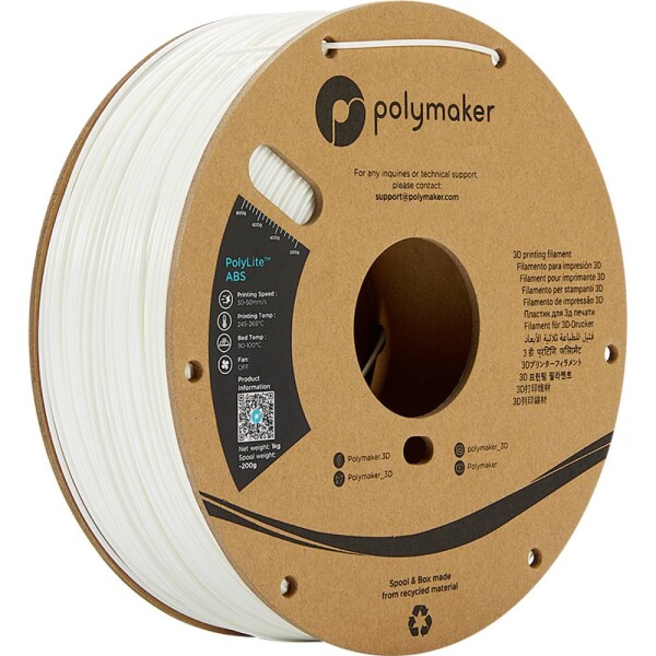 Polymaker PE01002 PolyLite vlákno pro 3D tiskárny ABS plast Bez zápachu 1.75 mm 1000 g bílá 1 ks