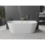 MEXEN/S - Oval vana volně stojící nástěnná 160 x 80, bílá, sifon a přepad zlatá kartáčovaná 52671608000-55