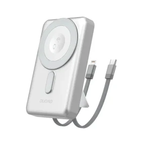 Dudao K29 10000mAh stříbrná / Powerbanka / MagSafe s pouzdrem,stojánkem a vestavěnými kabely USB-C / Lightning / 20W (188194)