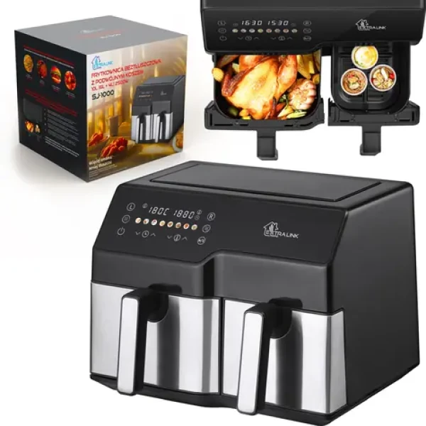 Extralink Home Air Fryer SJ-1000 černá / Horkovzdušná fritéza / Dual Zone 6+4 l / 2500 W / dotykové ovládání (EX.38671)