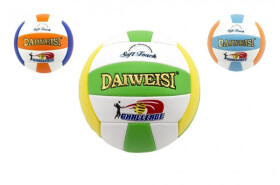 Míč volejbalový nafouknutý šitý kůže 20cm 3 barvy v sáčku