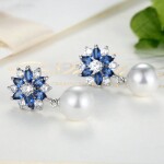Náušnice s perlou a krystaly Swarovski Samantha, Modrá