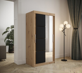 Šatní skříň Abi Tapi Barva korpusu: Dub artisan, Rozměry: 100 cm, Dveře: Černá koženka