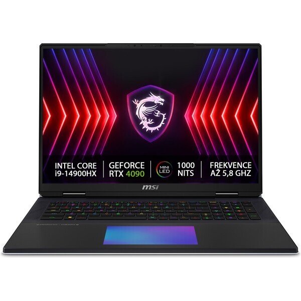 MSI Titan 18 HX A14VIG černá / 18" UHD+ / i9-14900HX 2.2GHz / 64GB RAM / 2TB SSD / Nvidia GeForce RTX 4090 16GB / W11P (9S7-182221-213)