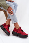Semišové zateplené dámské tenisky na masivní platformě Vinceza 66841 Leopardo Červené 38