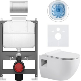CERANO Kompletní WC set Basic/Dure - bílá lesklá - WC tlačítko Maxio/Stříbrná - ovládání shora - předstěnová instalace - 51x35 cm
