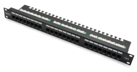 Patch panel 24x RJ-45 LSA černý / Patch panel / Cat.6 UTP / 1U / 19" / kabelová lišta (DN-91624U-EC)