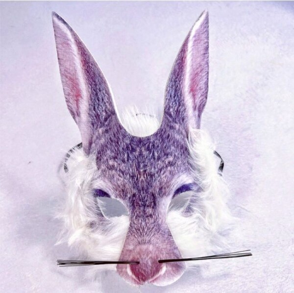 Ptakoviny.cz Maska zajíc s chlupy - polomaska na gumičku