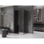 MEXEN/S - Velar L sprchový kout, posuvné dveře 110 x 85, grafit, růžové zlato 871-110-085-43-60