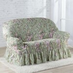 Napínací potahy s volánem FIORELA zelená rohová sedačka (š. 350 - 530 cm)