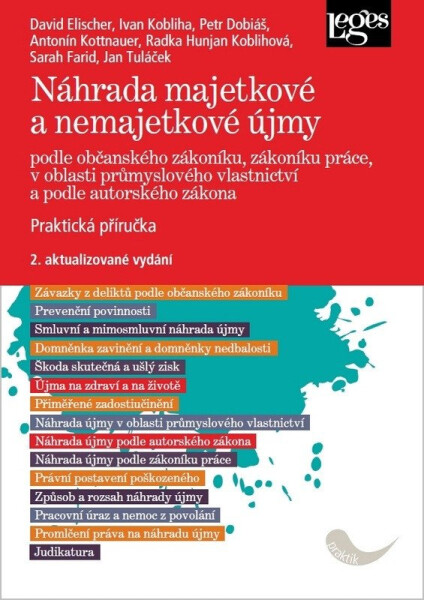 Náhrada majetkové a nemajetkové újmy podle občanského zákoníku, zákoníku práce, v oblasti průmyslového vlastnictví a podle autorského zákona - Praktická příručka - David Elischer