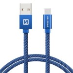 Swissten 71521108 USB 2.0 typ A na C, USB 2.0, zástrčka A - zástrčka C, opletený, 0,2m, modrý