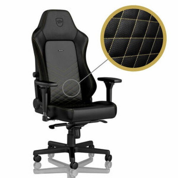 Noblechairs HERO černo-zlatá / Herní židle / PU kůže / nastavitelná / pojízdná kolečka / nosnost 150 kg (NBL-HRO-PU-GOL)