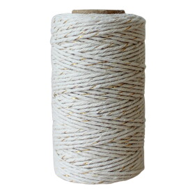 Bella Rose Bavlněný provázek 50 m – Off White / Gold, béžová barva, textil
