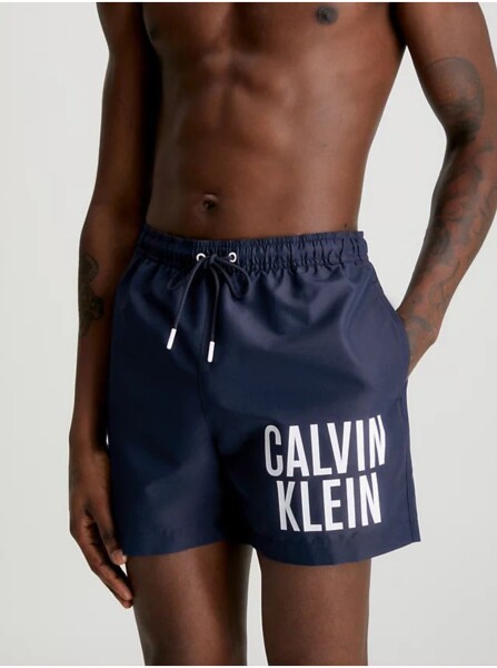 Pánské střední plavecké šortky se stahovací šňůrkou KM0KM00794 XNE tm. modrá Calvin Klein
