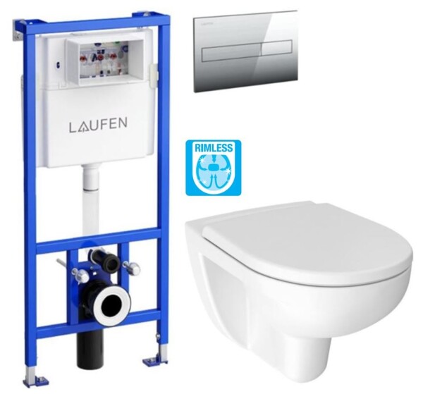 LAUFEN Rámový podomítkový modul CW1 SET s chromovým tlačítkem + WC JIKA LYRA PLUS RIMLESS + SEDÁTKO DURAPLAST H8946600000001CR LY1