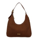 Stylová dámská háčkovaná kabelka Coveri Luna, tmavě hnědá