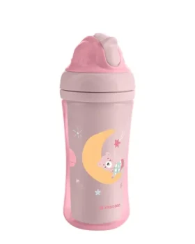 KikkaBoo Hrnek se silikonovým brčkem 220ml 8m+ Moony me Pink / od 8 měsíců (31302030079KB)