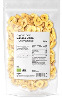 Vilgain Sušené bananové chipsy BIO – neslazené 500 g