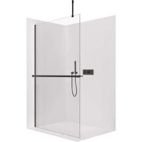 CERANO Sprchová zástěna Walk-in Onyx Top Cube L/P - 8 mm - hranatá vzpěra + polička/držák na ručníky - černá matná, transparentní sklo - 80x200 cm