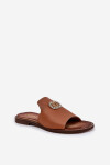 Elegantní Dámské Kožené Pantofle S Dekorací Zazoo 3008 Camel 40