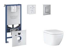 GROHE - Rapid SLX Set předstěnové instalace, klozetu, sedátka SoftClose a tlačítka Skate Cosmopolitan, Triple Vortex, kartáčovaná nerezová ocel SANI11BB2106
